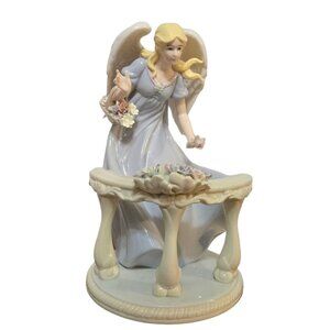 Large Porcelain Angel Figurine Floral Flower Basket Heavy 13 Inch Collectible